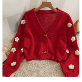 3D Flower Cropped Cardigan Sweater